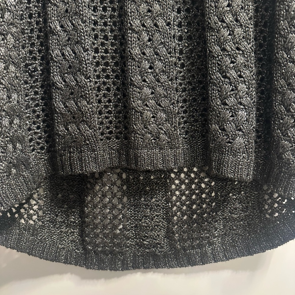Love & Legend X Charcoal Knit Shimmer Open Knit Crochet Long Sleeve Sweater - Picture 3 of 8